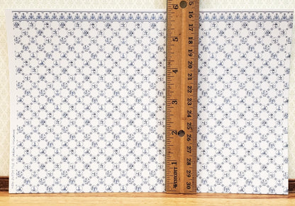 Dollhouse HALF SCALE Wallpaper 3 Sheets Dutch Delft Blue 1:24 Scale Miniature - Miniature Crush