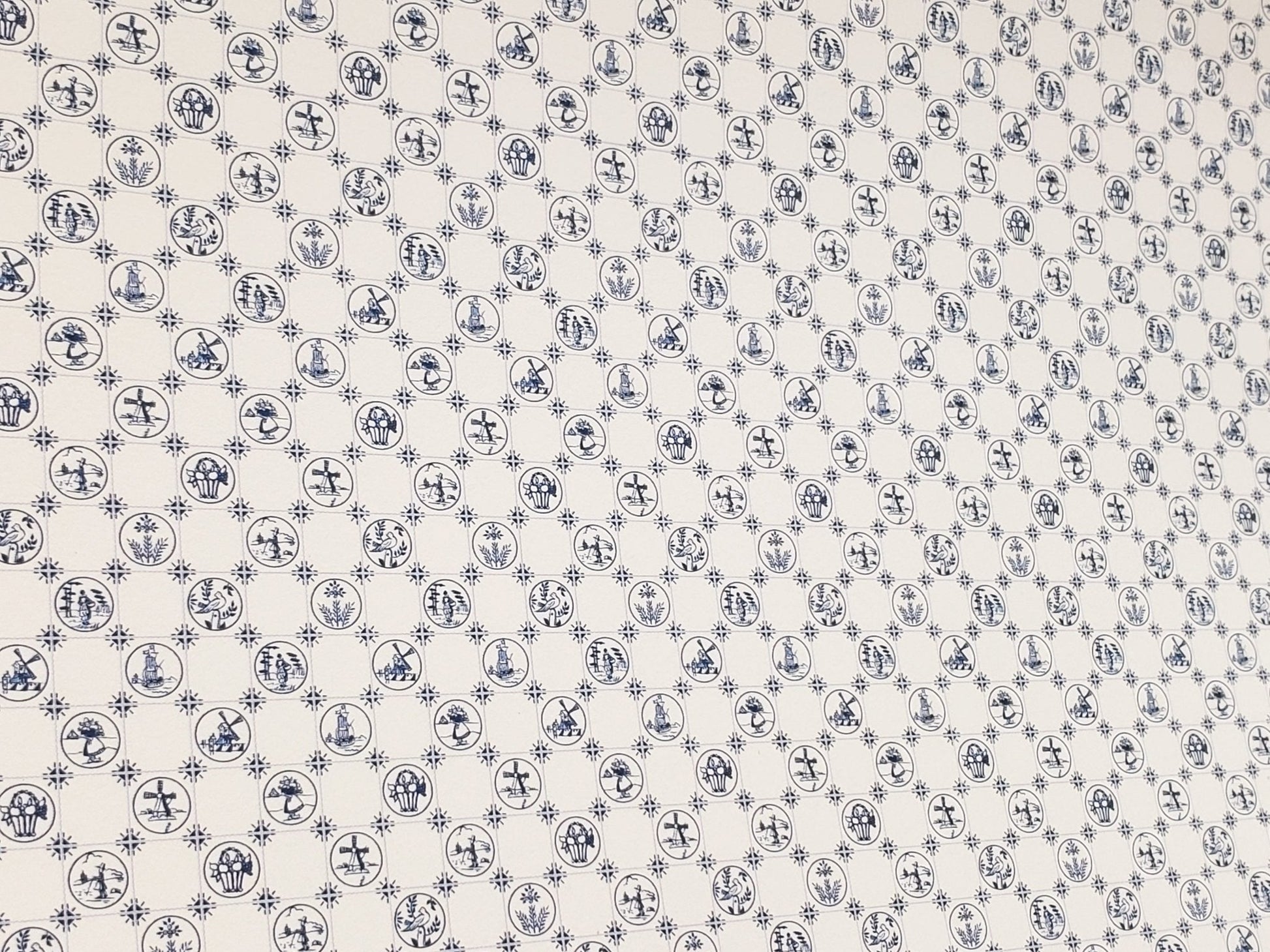 Dollhouse HALF SCALE Wallpaper 3 Sheets Dutch Delft Blue 1:24 Scale Miniature - Miniature Crush