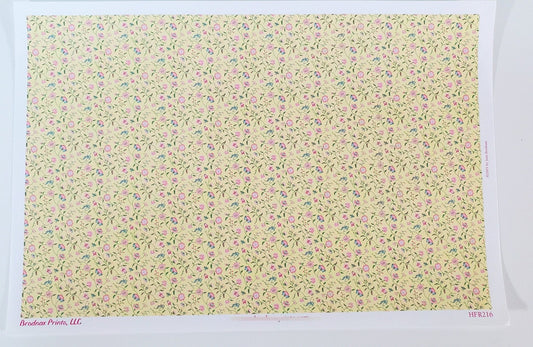 Dollhouse HALF SCALE Wallpaper 3 Sheets Pale Yellow Floral "Papillon" 1:24 Scale - Miniature Crush