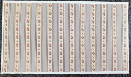 Dollhouse HALF SCALE Wallpaper Blue Stripes 1 Sheet World Model 1:24 Floral - Miniature Crush