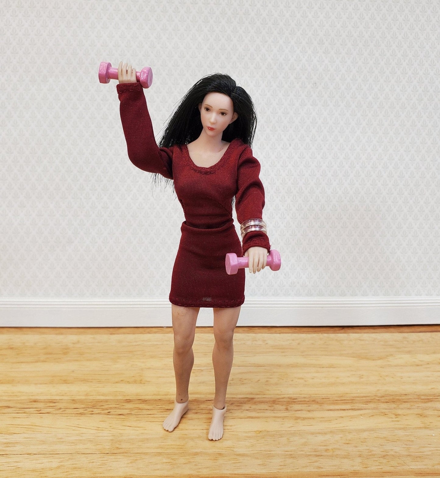 Dollhouse Hand Weights Pink Modern Gym Accessory Decor 1:12 Scale Miniature - Miniature Crush