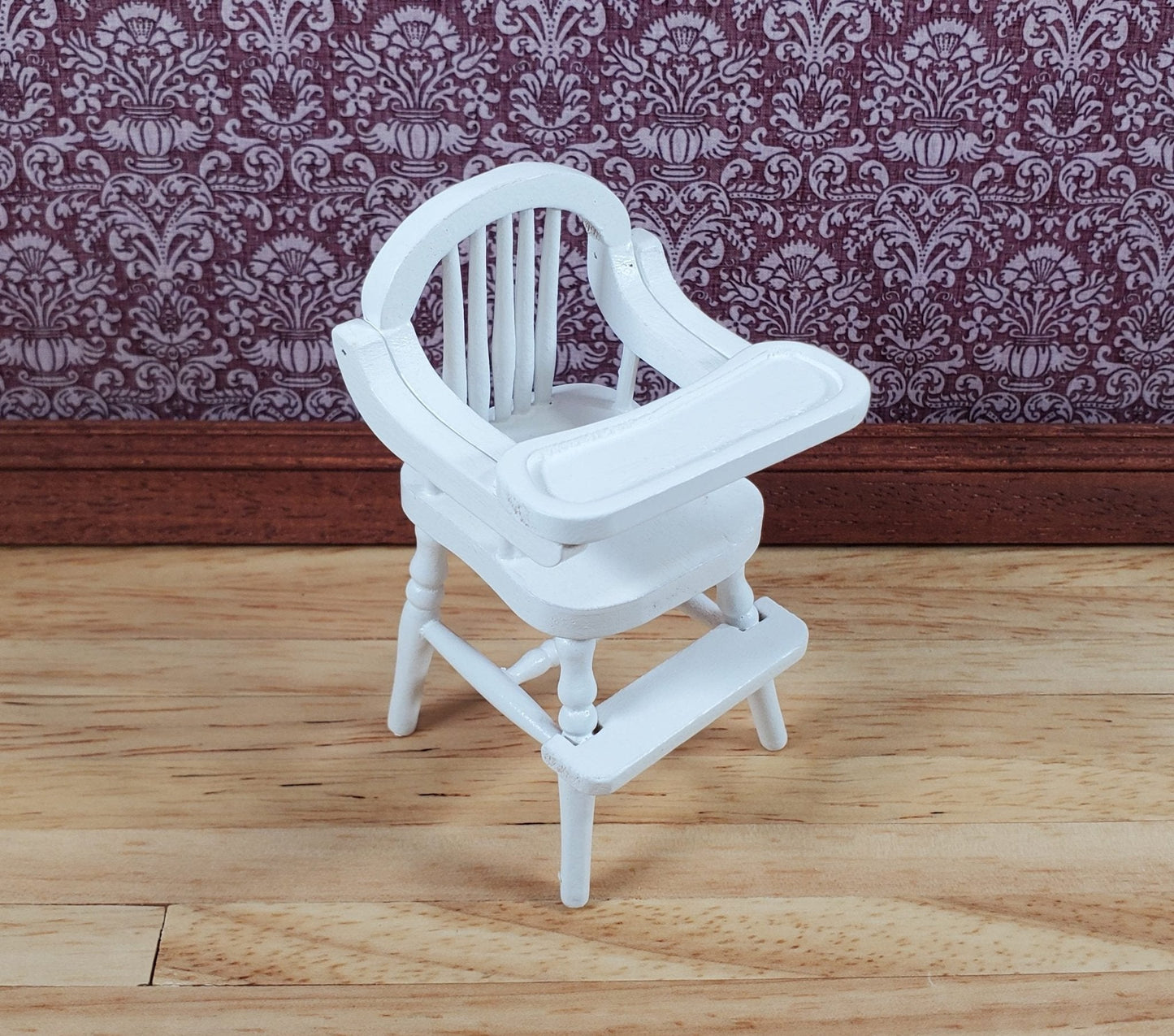 Dollhouse High Chair 1:12 Scale Miniature Furniture Wood with a White Finish - Miniature Crush