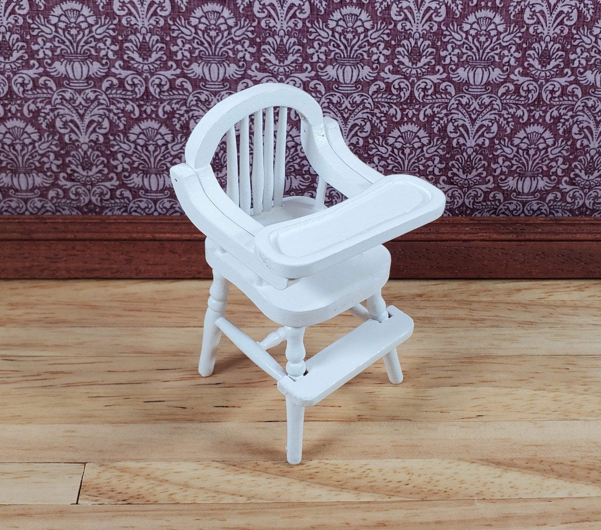 Dollhouse High Chair 1:12 Scale Miniature Furniture Wood with a White Finish - Miniature Crush