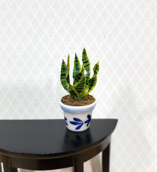 Dollhouse Houseplant Snake Plant Sansevieria in Blue & White Pot 1:12 Scale Miniature - Miniature Crush
