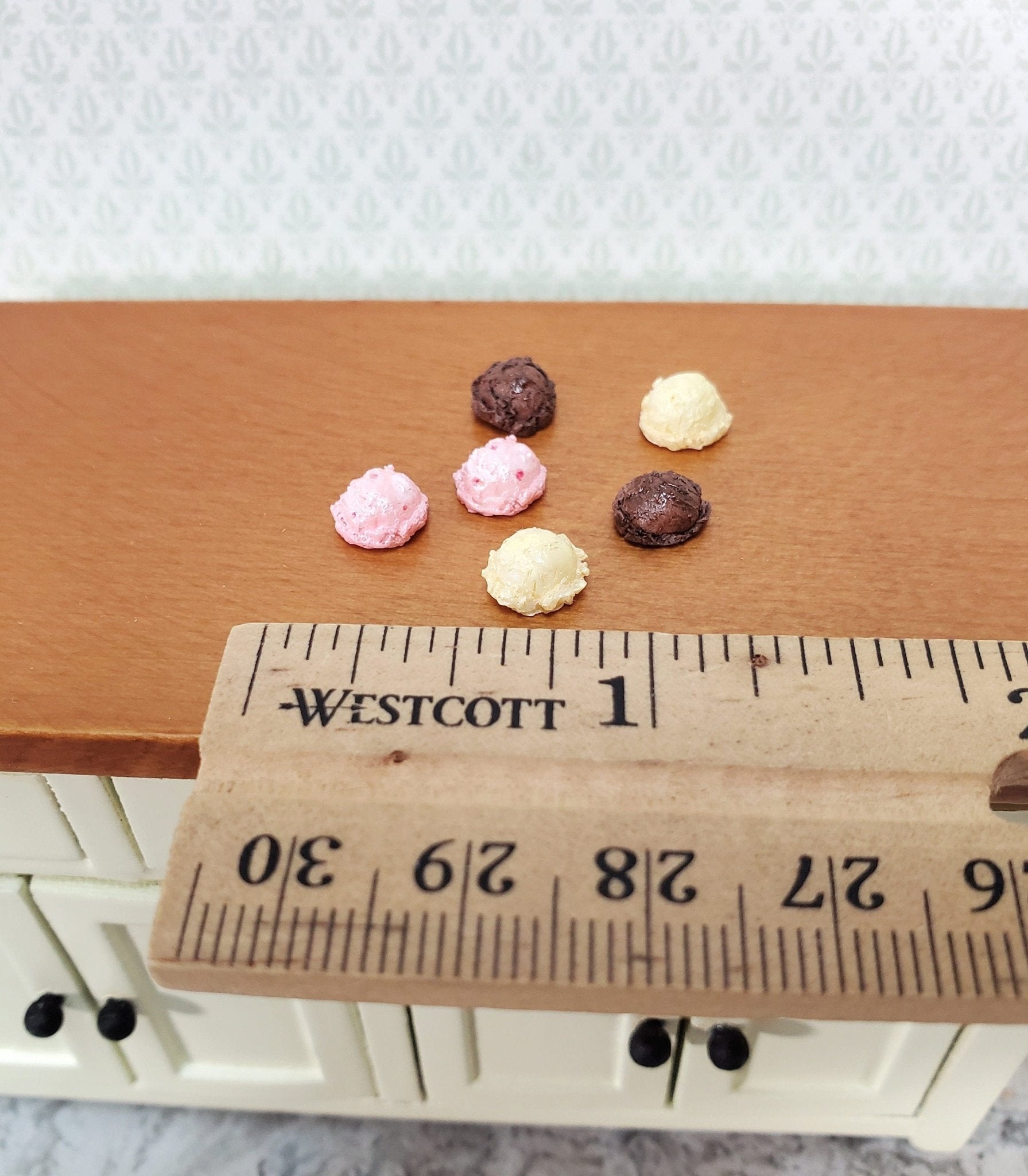 Dollhouse Ice Cream 6 Scoops Vanilla Chocolate Strawberry 1:12 Scale Dessert Food by Falcon - Miniature Crush
