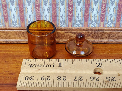 Dollhouse Jar Empty Amber Glass with Lid Short Wide for Miniature Shop or Kitchen - Miniature Crush