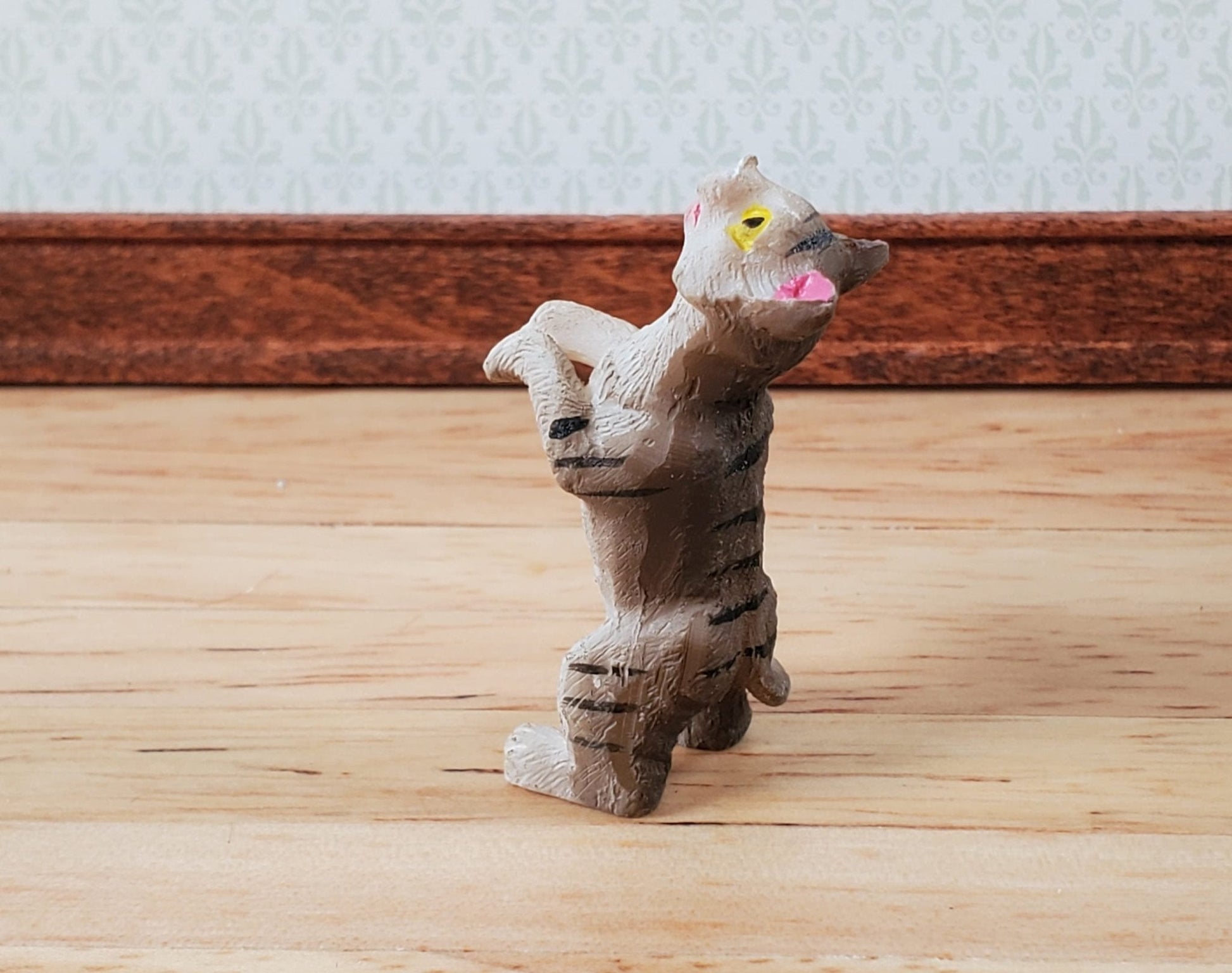 Dollhouse Kitty Cat Gray Striped Tabby Playful Begging 1:12 Scale Miniature Pet - Miniature Crush