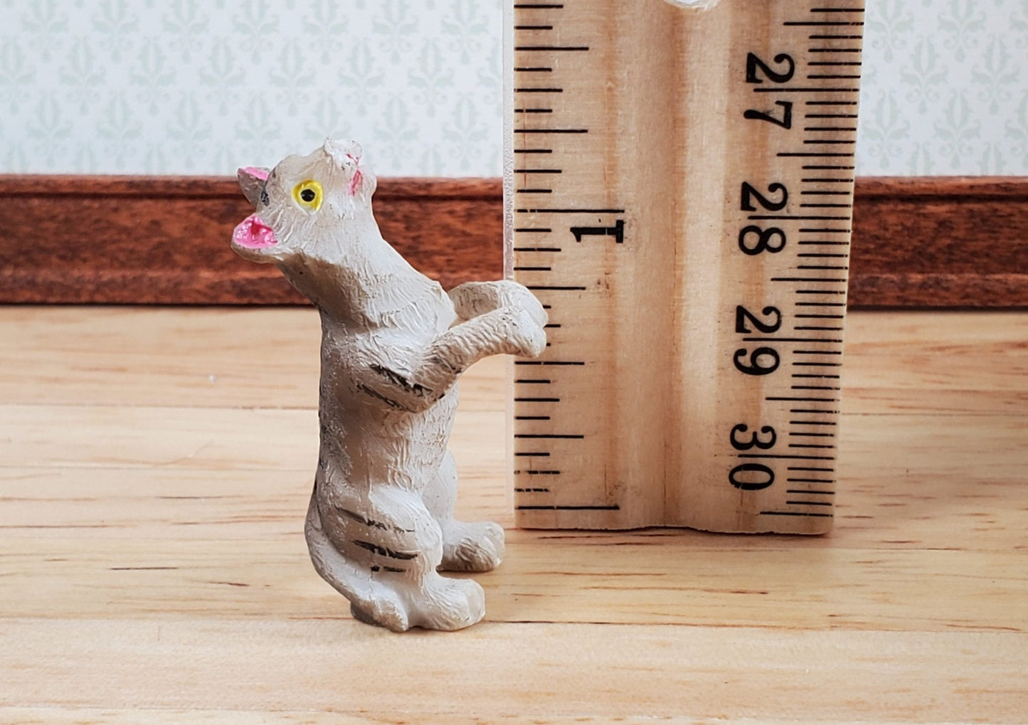 Dollhouse Kitty Cat Gray Striped Tabby Playful Begging 1:12 Scale Miniature Pet - Miniature Crush