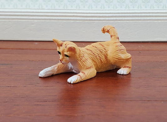 Dollhouse Kitty Cat Orange Tabby Playful Pose 1:12 Scale Miniature Pet - Miniature Crush