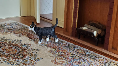 Dollhouse Kitty Cat Tuxedo Black and White Walking 1:12 Scale Miniature Pet - Miniature Crush