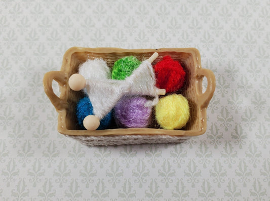 Dollhouse Knitting Basket 6 Balls of Year Needles 1:12 Scale Miniature Accessory - Miniature Crush