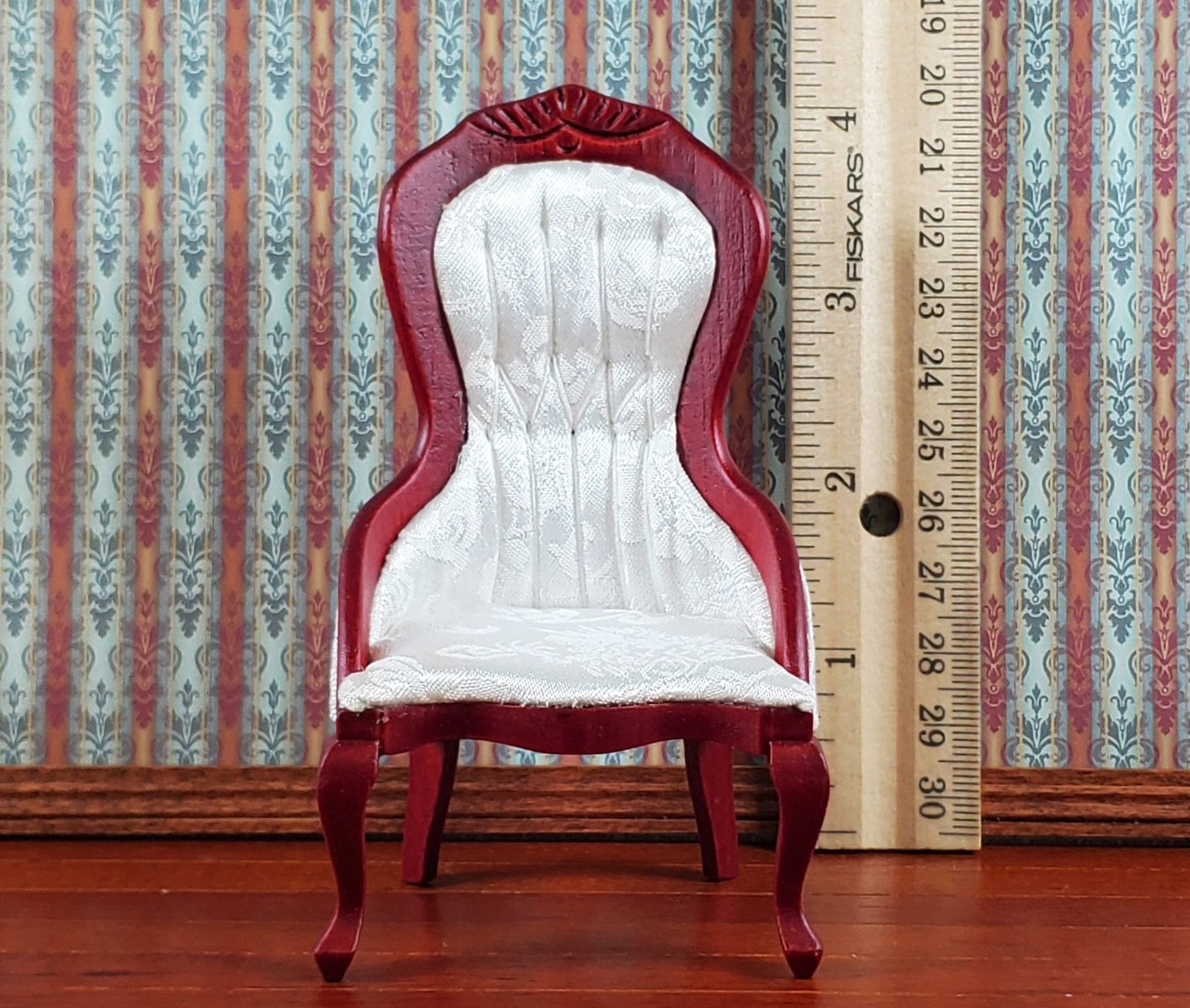 Dollhouse Ladies Chair Victorian White Mahogany Finish 1:12 Scale Wood Miniature Furniture - Miniature Crush
