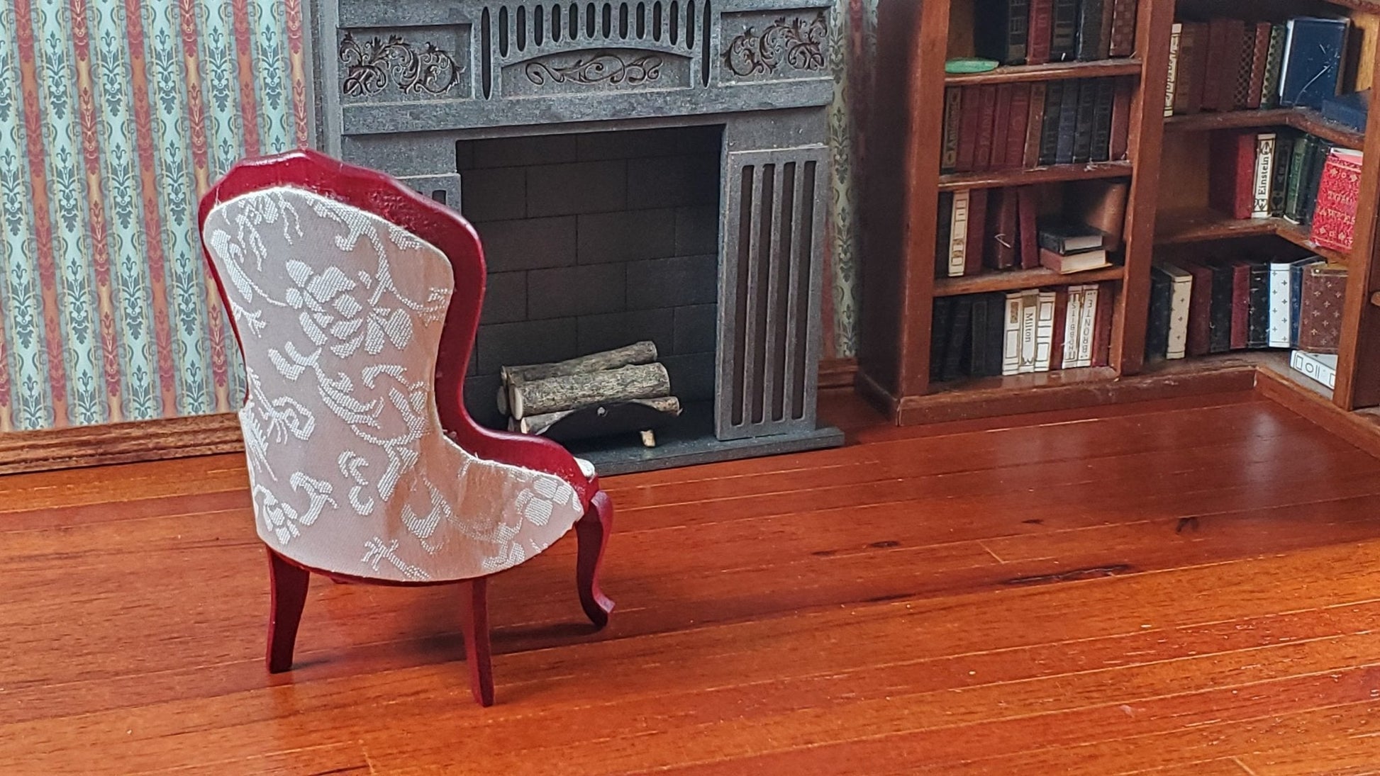 Dollhouse Ladies Chair Victorian White Mahogany Finish 1:12 Scale Wood Miniature Furniture - Miniature Crush