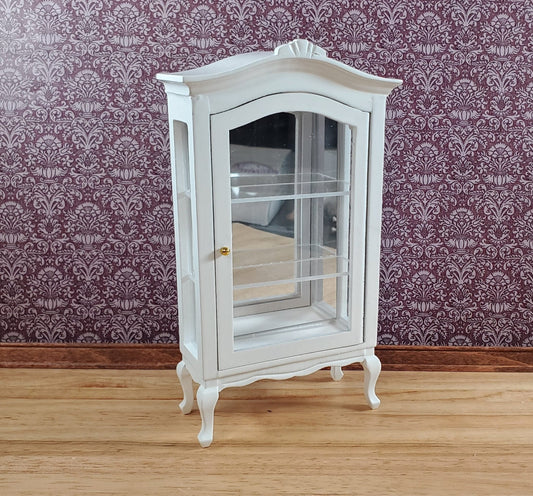 Dollhouse Large Curio Cabinet with Door White Mirrored Back 1:12 Scale Miniature - Miniature Crush