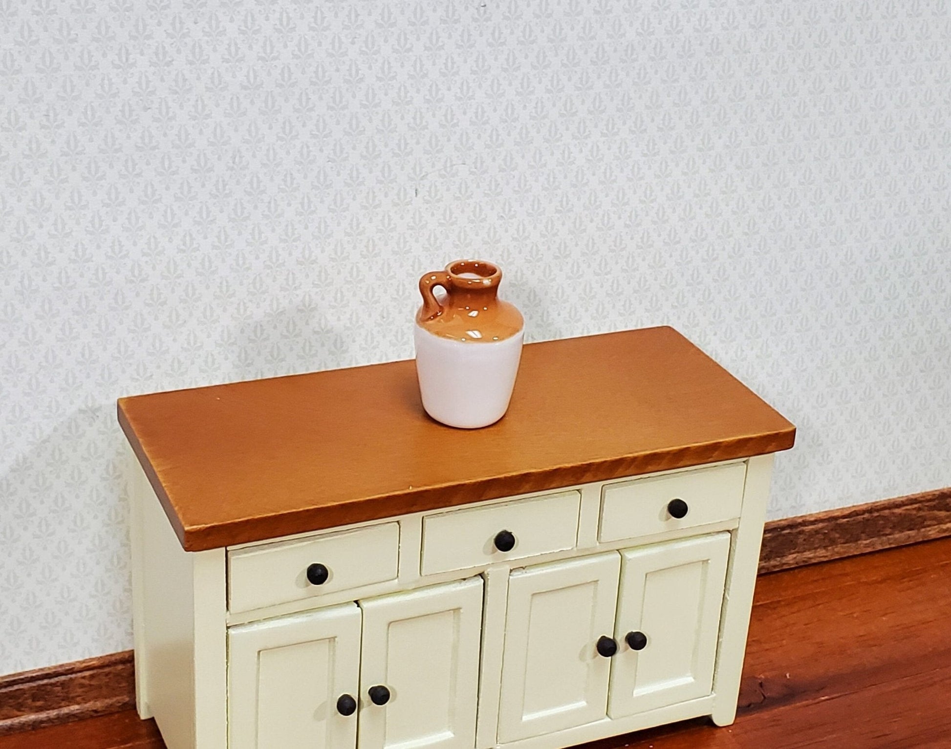 Dollhouse Large Jug with Handle Brown & Cream Ceramic 1" 1:12 Scale Miniature Accessory - Miniature Crush