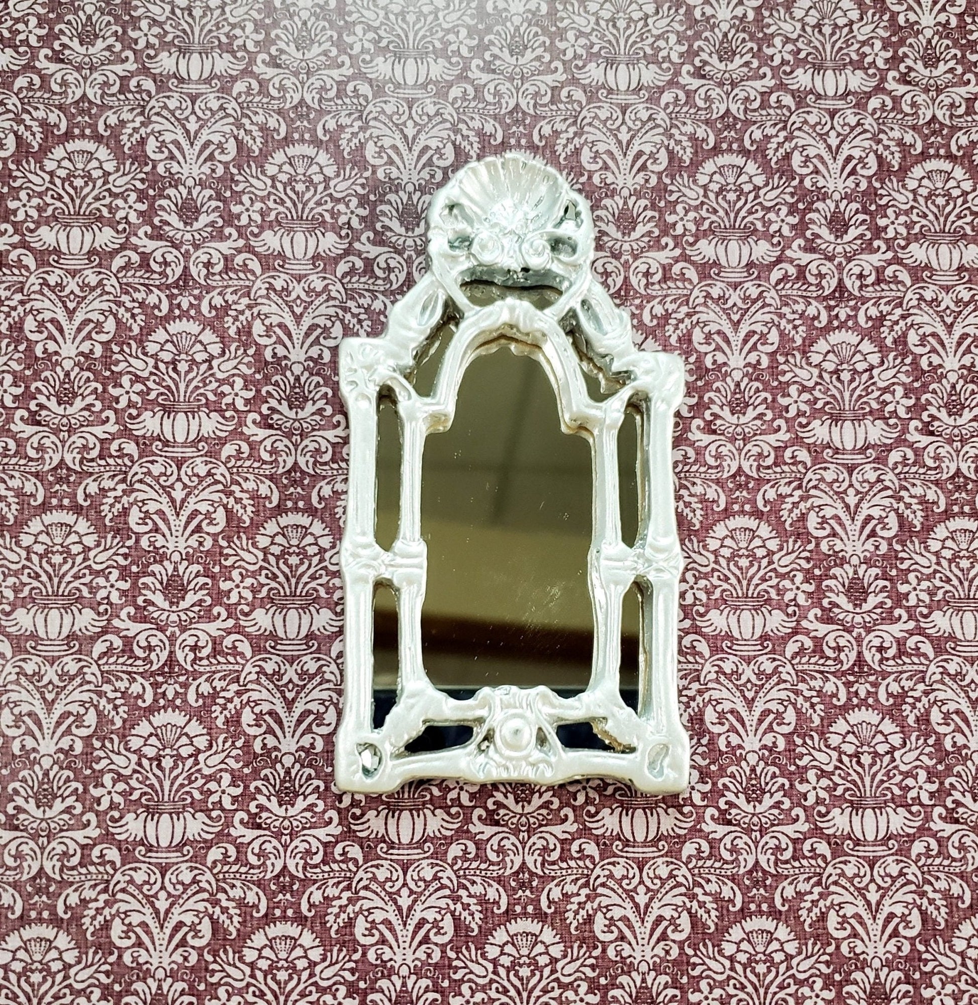 Dollhouse Large Mirror Baroque Style Silver 1:12 Scale Miniature 4 1/8" tall - Miniature Crush