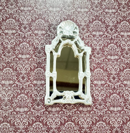 Dollhouse Large Mirror Baroque Style Silver 1:12 Scale Miniature 4 1/8" tall - Miniature Crush