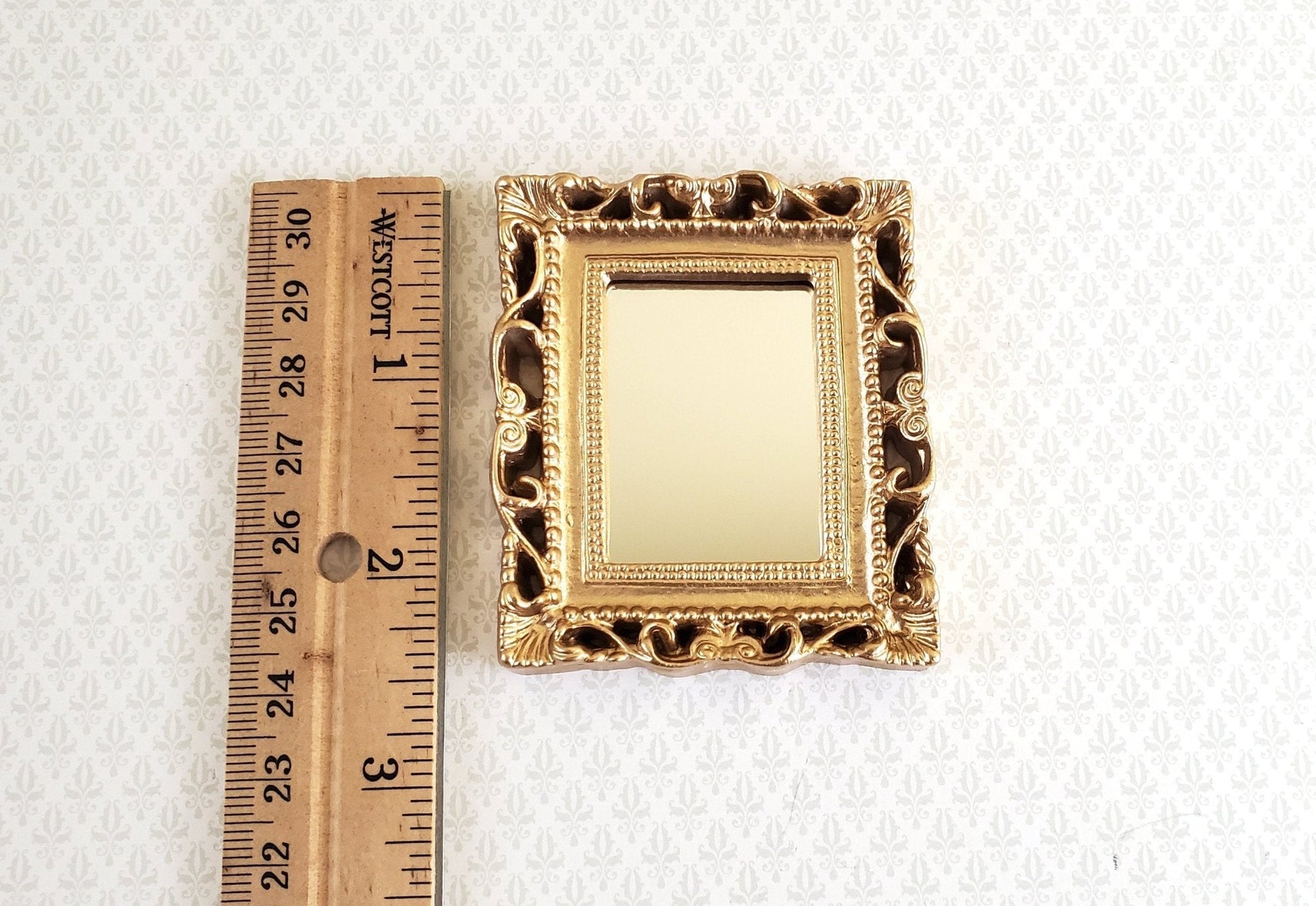 Dollhouse Large Mirror with Fancy Gold Frame 1:12 Scale Miniature 2 1/2" x 2 1/4" - Miniature Crush