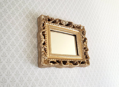 Dollhouse Large Mirror with Fancy Gold Frame 1:12 Scale Miniature 2 1/2" x 2 1/4" - Miniature Crush