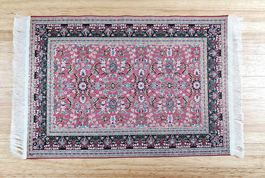 Dollhouse Large Rug Fabric 9" x 6" Pink Gold Black Green 1:12 Scale Miniature - Miniature Crush