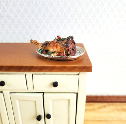 Dollhouse Leg of Lamb Roast on Silver Tray 1:12 Scale Food Miniature Kitchen Falcon - Miniature Crush