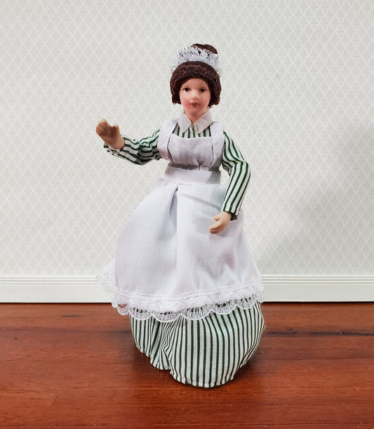 Dollhouse Maid Cook Housekeeper Striped Dress Doll Porcelain Poseable 1:12 Scale - Miniature Crush