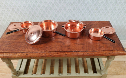 Dollhouse Metal Copper Pots & Pans Removable Lids 1:12 Scale Miniatures - Miniature Crush