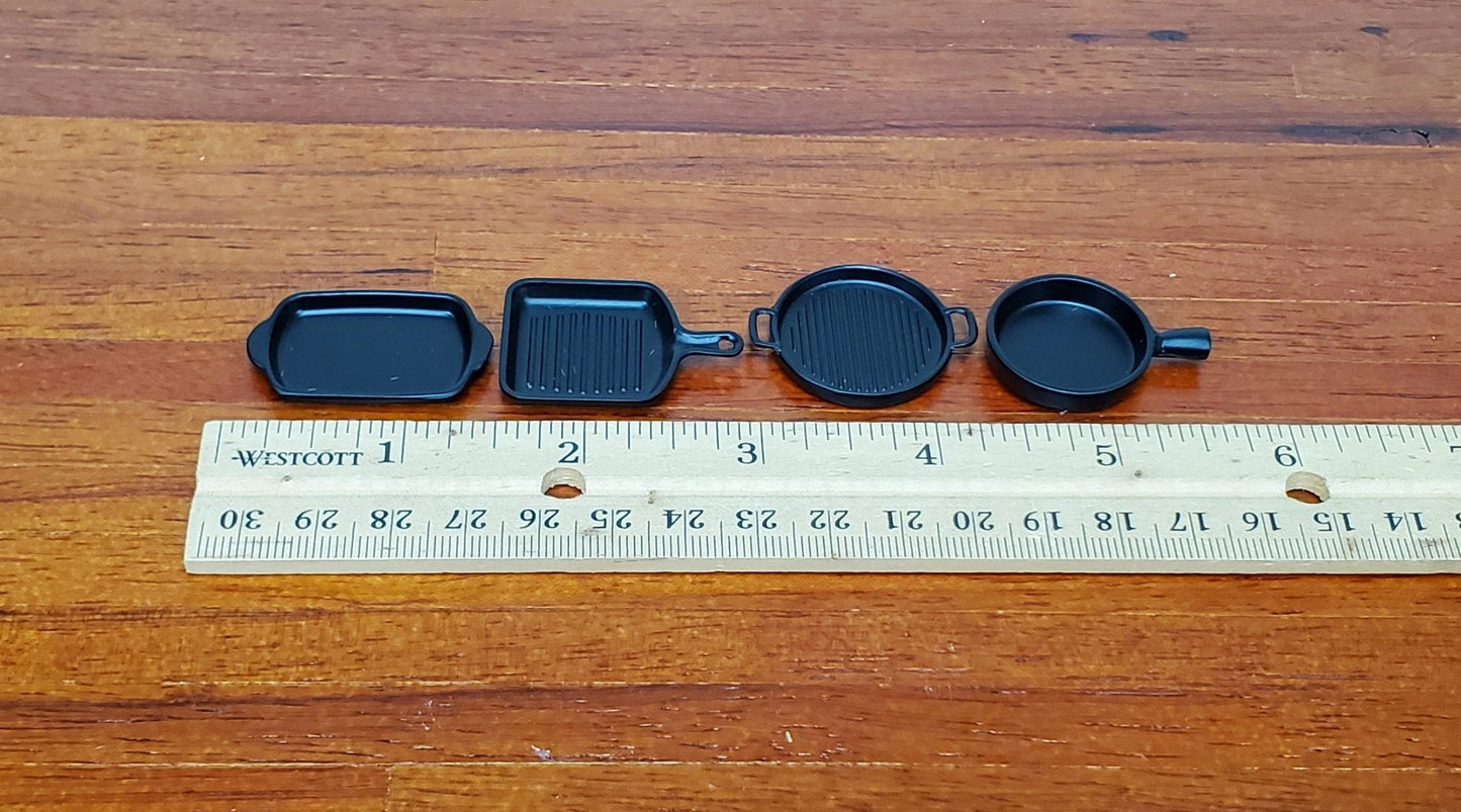Dollhouse Metal Pans Frying Grilling Baking Black 1:12 Scale Miniature Kitchen Cooking - Miniature Crush