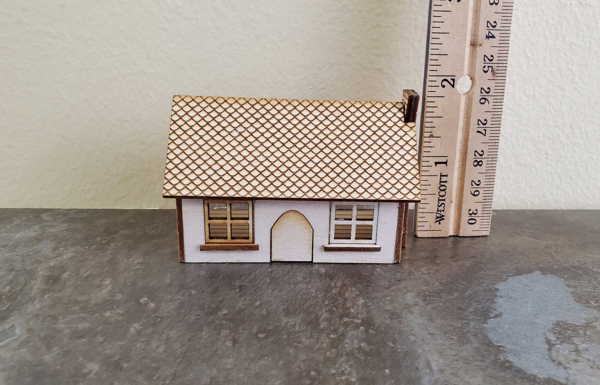 Dollhouse Miniature 1:144 Scale Kit House 1 1/2 Story with Chimney - Miniature Crush