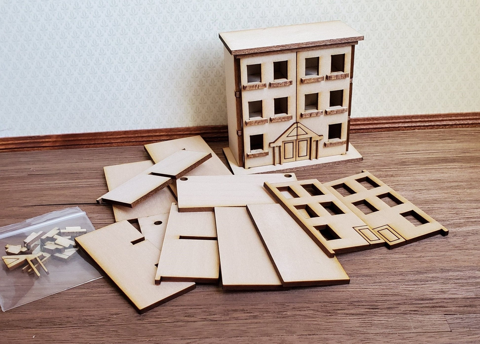 Dollhouse Miniature 1:144 Scale Kit House 3 Story Front Opening 6 Rooms - Miniature Crush