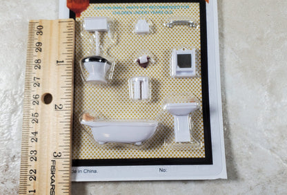 Dollhouse Miniature 1/4" Quarter Scale Bathroom Set Toilet Sink Bathtub 1:48 - Miniature Crush