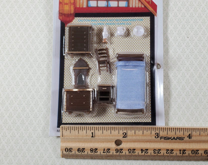 Dollhouse Miniature 1:48 Quarter Scale Bedroom Set Bed Dresser Chair Nightstand - Miniature Crush