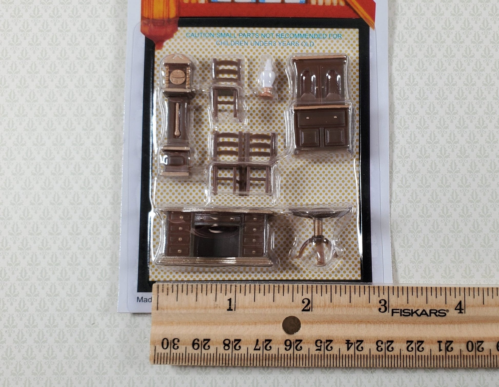 Dollhouse Miniature 1:48 Quarter Scale Dining Room Set Table Chairs Buffet - Miniature Crush