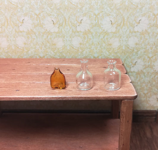 Dollhouse Miniature 3 Empty Real Glass Bottles or Flower Vases Amber Flask 1:12 Scale - Miniature Crush