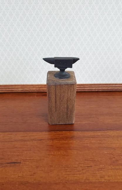 Dollhouse Miniature Anvil on Wood Beam Block Sir Thomas Thumb 1:12 Scale Tool - Miniature Crush