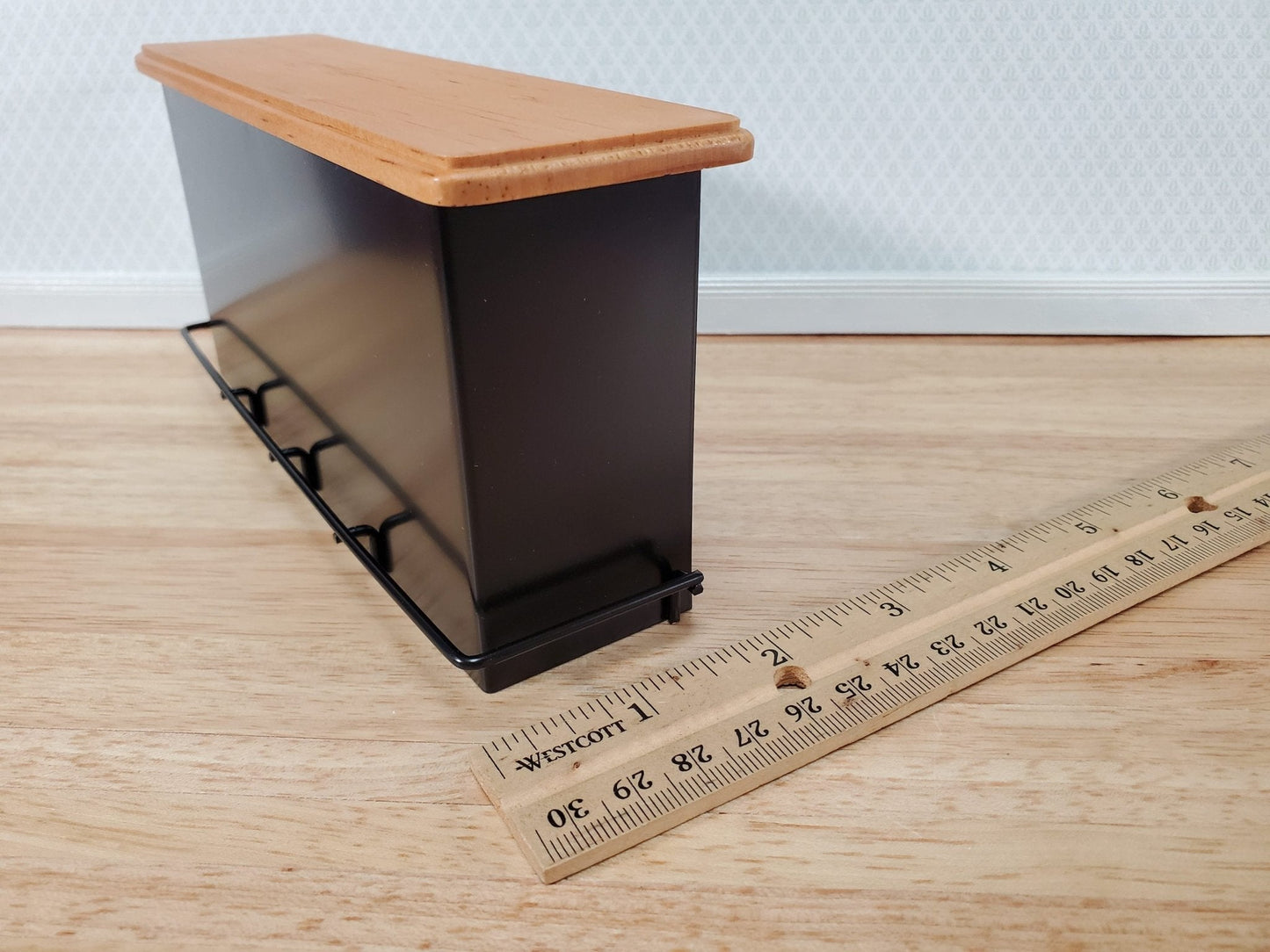 Dollhouse Miniature Bar Counter 3 Stools Black Metal & Oak Wood 1:12 Scale Large - Miniature Crush