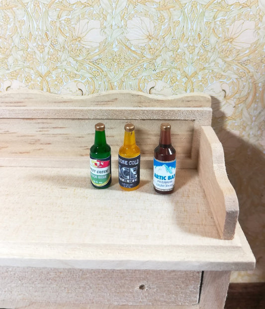 Dollhouse Miniature Bottles of Beer x3 Tiny Bottles 1:12 Scale Drinks - Miniature Crush