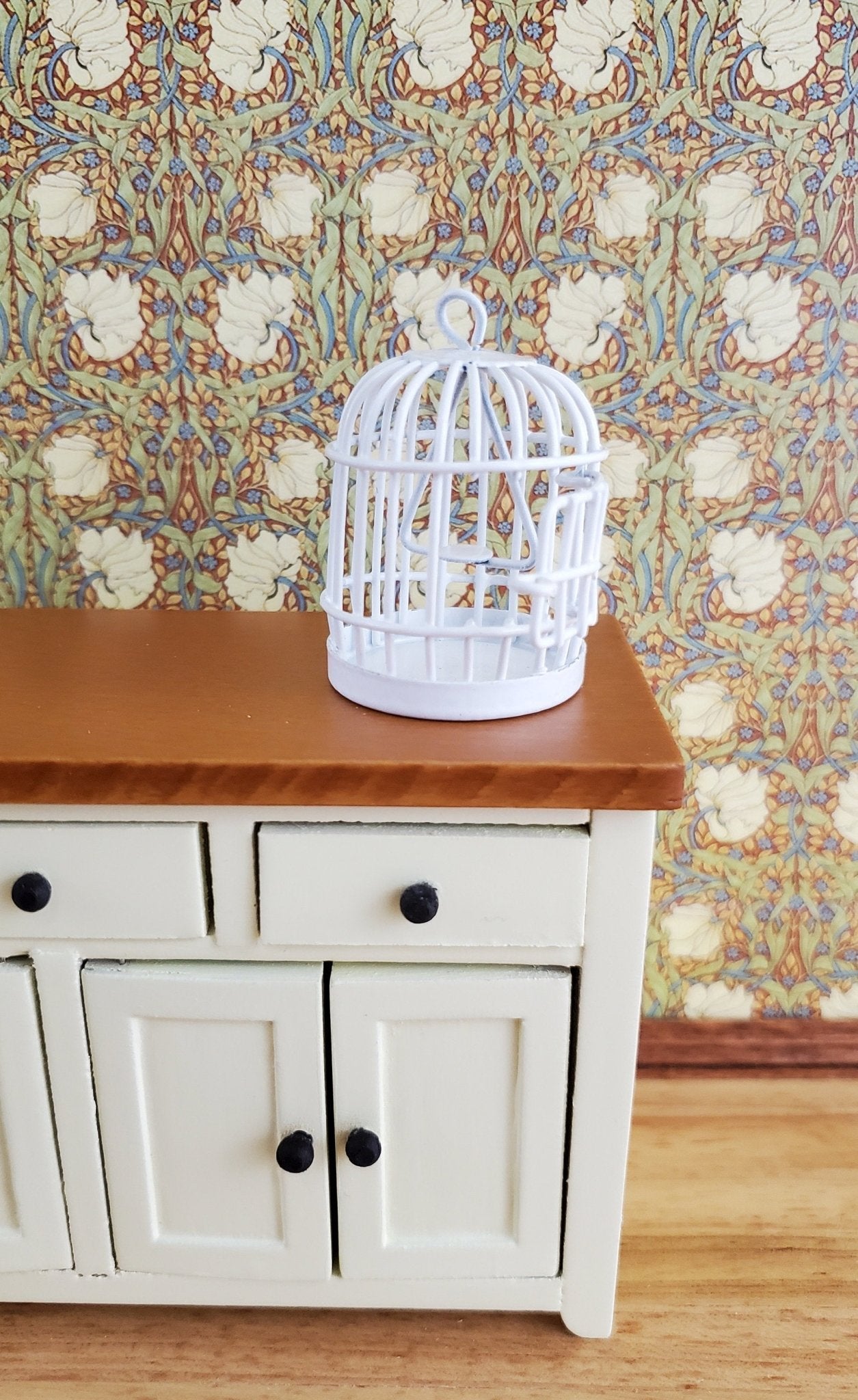 Dollhouse Miniature Birdcage White Metal Opens 1:12 Scale - Miniature Crush
