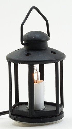 Dollhouse Miniature Black Lantern Light Candle 12 Volt with Plug 1:12 Scale Lighting - Miniature Crush