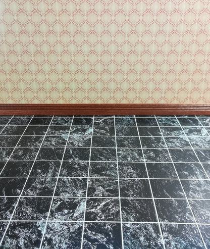 Dollhouse Miniature Black Marble Square Tile Flooring Textured Card Stock Glossy 1:12 Scale - Miniature Crush