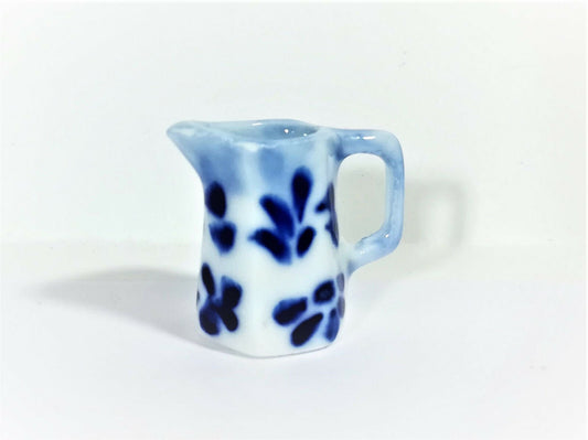 Dollhouse Miniature Blue & White Ceramic Pitcher with Handle 1:12 Scale - Miniature Crush