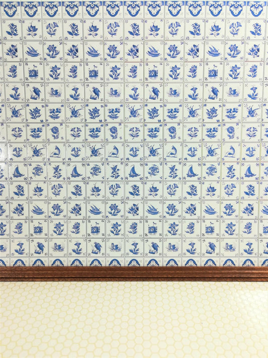 Dollhouse Miniature Blue & White Delft Wall Tiles Textured 1:12 Scale Kitchens - Miniature Crush