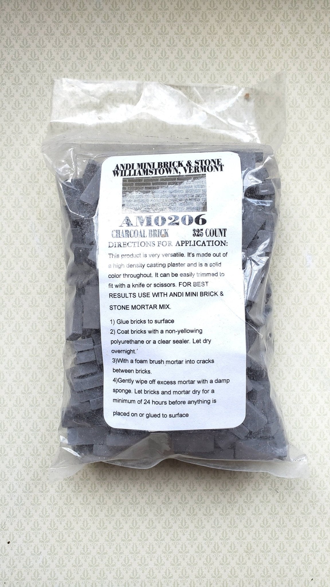 Dollhouse Miniature Bricks Charcoal Gray by Andi Mini Brick & Stone 1:12 Scale 325 Pieces - Miniature Crush