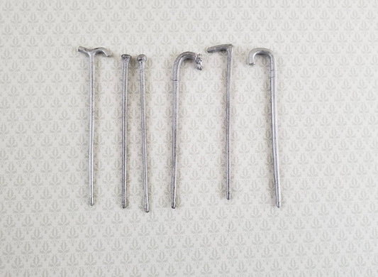 Dollhouse Miniature Cane Set x6 Cast White Metal 1 Horse Head 1:12 Scale - Miniature Crush