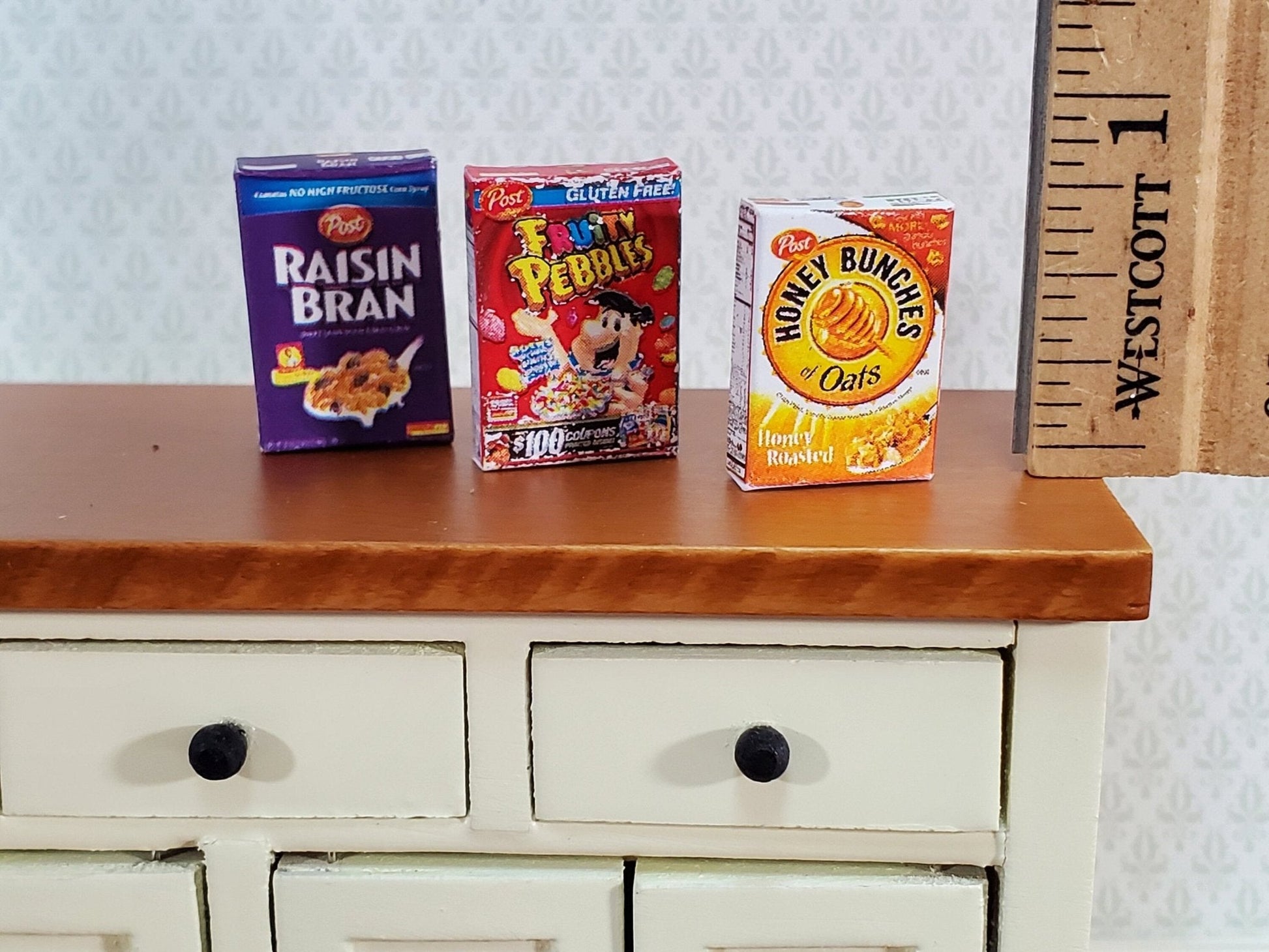 Dollhouse Miniature Cereal Boxes x3 Fruity Pebbles Honey Bunches of Oats 1:12 Scale Kitchen Food - Miniature Crush