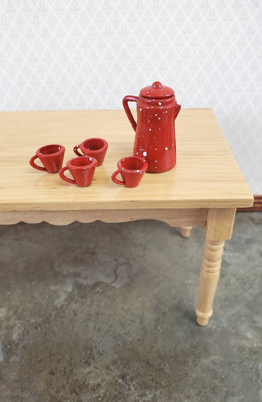 Dollhouse Miniature Coffee Pot & Cups Red Speckled 1:12 Scale Kitchen Accessories - Miniature Crush
