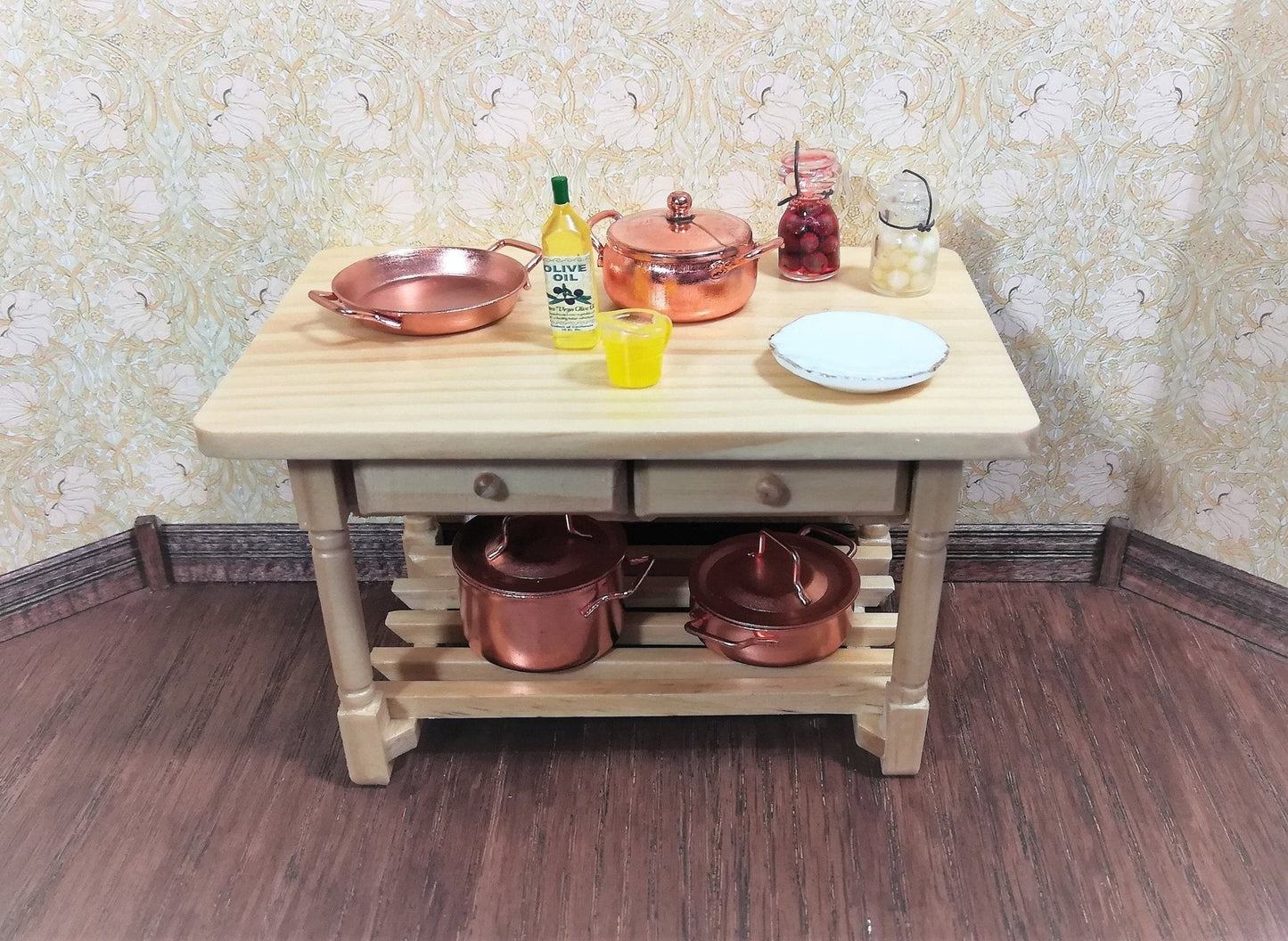 Dollhouse Miniature Copper Pots & Pans Stock Soup Saute Removable Lids 1:12 Scale - Miniature Crush