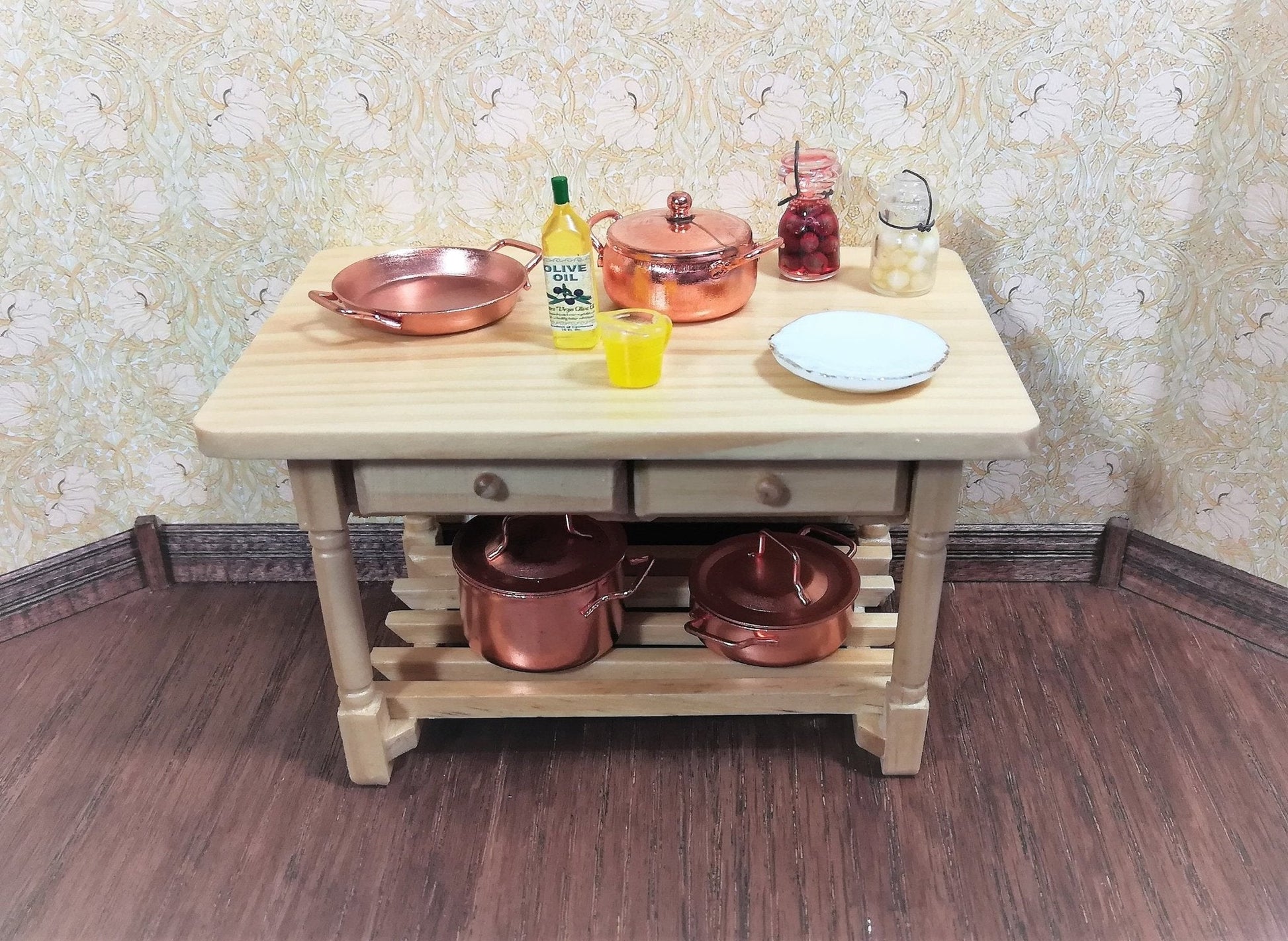 Dollhouse Miniature Copper Pots & Pans Stock Soup Saute Removable Lids 1:12 Scale - Miniature Crush