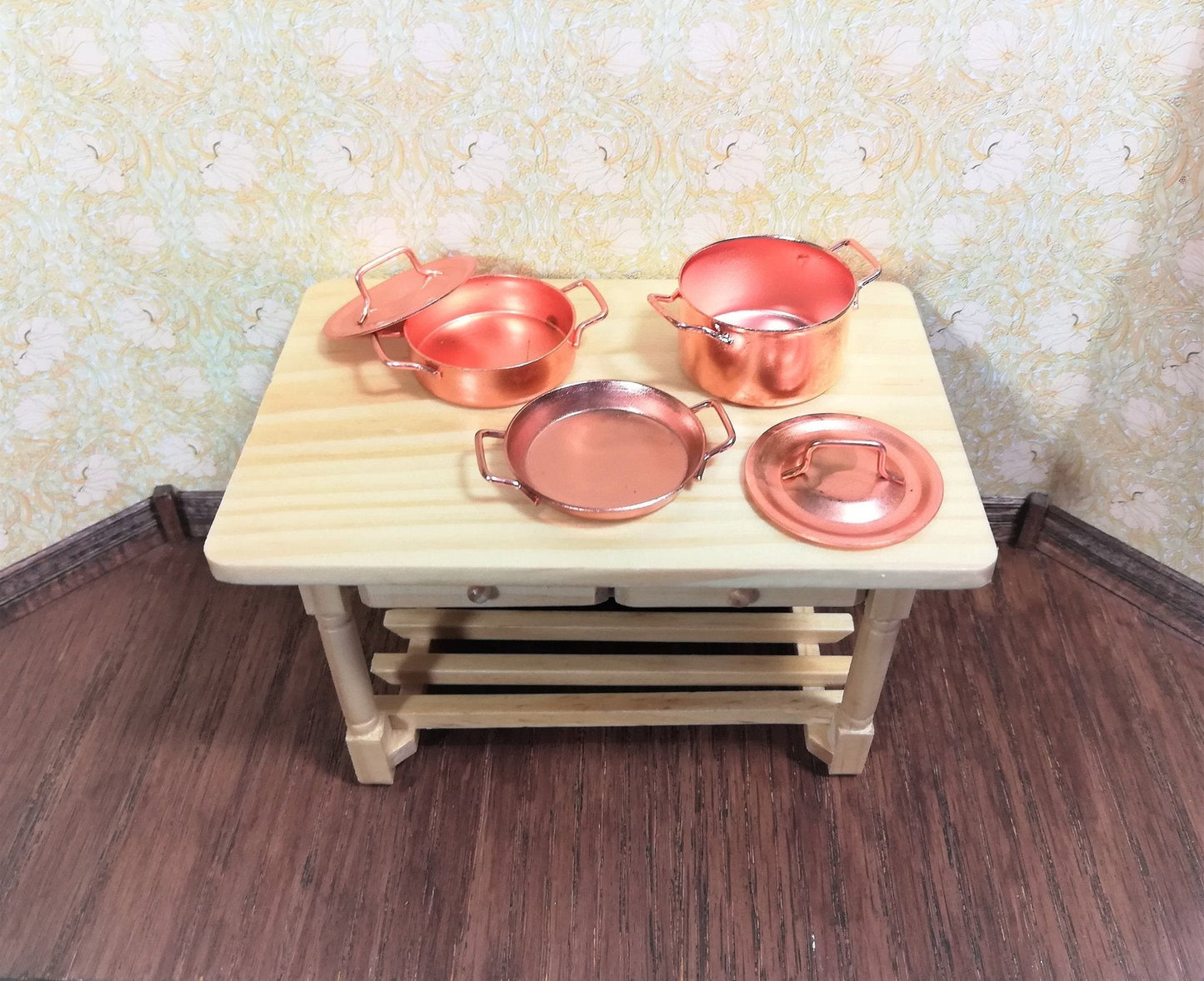Dollhouse Miniature Copper Pots & Pans Stock Soup Saute Removable Lids 1:12 Scale - Miniature Crush