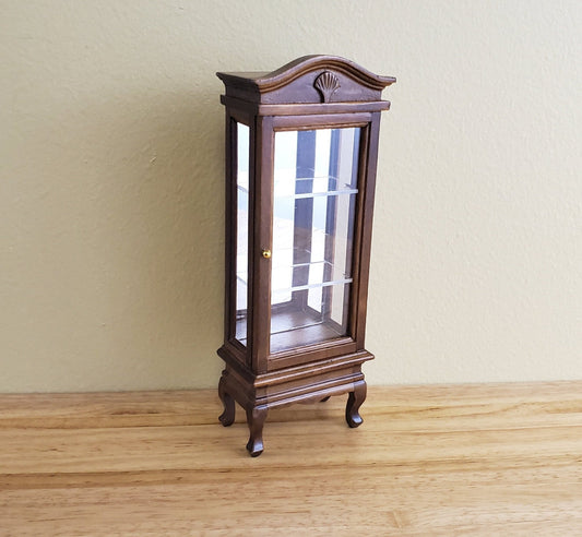 Dollhouse Miniature Curio Cabinet Mirrored Back Hutch Walnut Finish 1:12 Scale Furniture - Miniature Crush